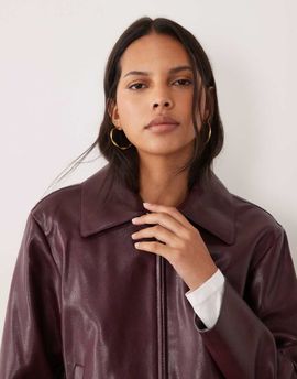Mango Mango faux leather jacket in burgundy-Red