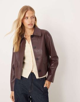 Mango Mango faux leather jacket in dark red