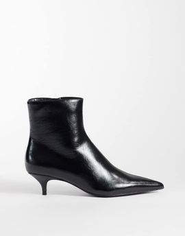 Mango Mango faux leather kitten heeled ankle boot in black