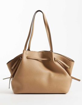 Mango Mango faux leather large slouchy tote bag in latte-Brown