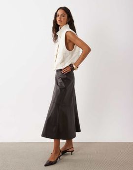 Mango Mango faux leather midi skirt in brown