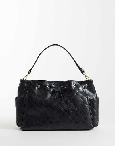 Mango Mango faux leather quilted shoulder bag in black