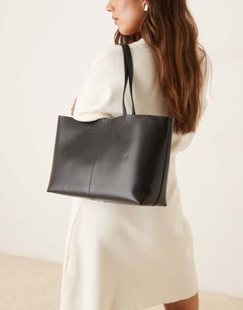 Mango Mango faux leather rectangle shoulder bag in black