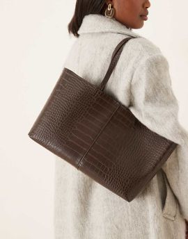 Mango Mango faux leather rectangle shoulder bag in dark brown
