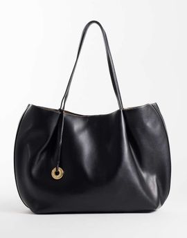 Mango Mango faux leather rounded edge tote bag in black