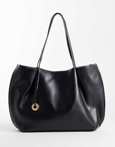 Mango Mango faux leather rounded edge tote bag in black