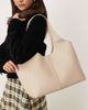 Mango Mango faux leather shopper bag in oat-Neutral - 1