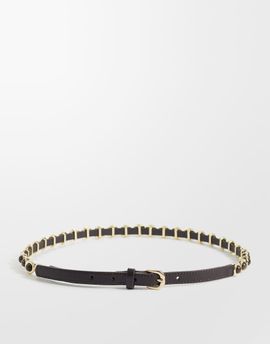 Mango Mango faux leather slim belt with hardware detailing in brown