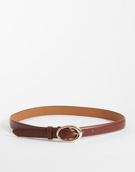 Mango Mango faux leather slim belt with oval buckle in brown