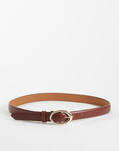 Mango Mango faux leather slim belt with oval buckle in brown