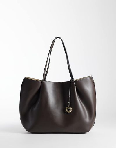 Mango Mango faux leather slouch tote bag in brown