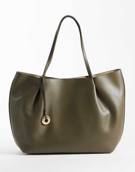 Mango Mango faux leather slouchy tote bag in green