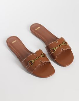 Mango Mango faux leather snaffle detailing slides in medium brown