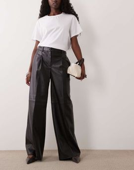 Mango Mango faux leather straight fit pants in black