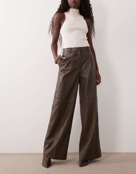 Mango Mango faux leather straight pants in brown