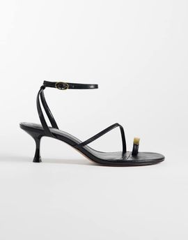 Mango Mango faux leather strappy heeled sandals with hardware detailing in black