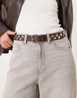 Mango Mango faux leather studded belt in brown