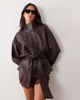 Mango Mango faux leather tie waist jacket in brown - 1