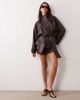 Mango Mango faux leather tie waist jacket in brown - 2