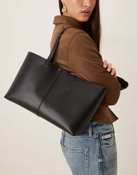 Mango Mango faux leather tote in black