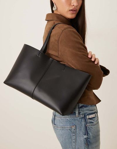 Mango Mango faux leather tote in black