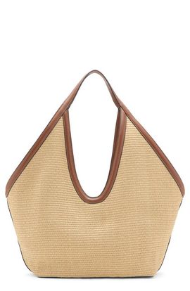 MANGO MANGO Faux Leather Trim Woven Shopper Bag 