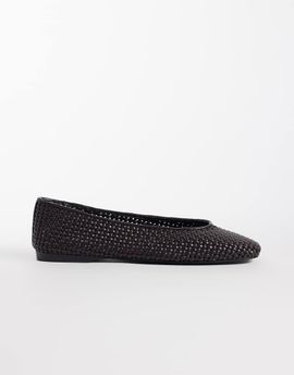 Mango Mango faux leather woven flat shoes in dark brown