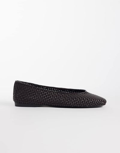 Mango Mango faux leather woven flat shoes in dark brown