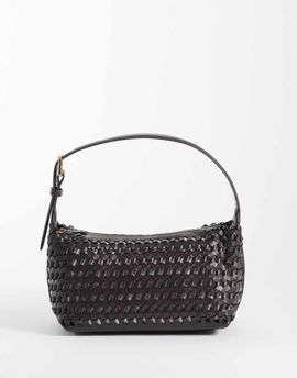 Mango Mango faux leather woven shoulder bag in dark brown