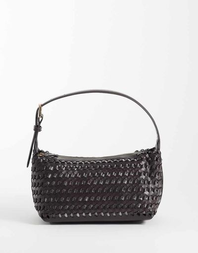 Mango Mango faux leather woven shoulder bag in dark brown