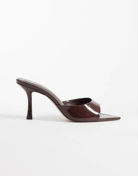 Mango Mango faux patent leather heeled mules in chocolate-Brown