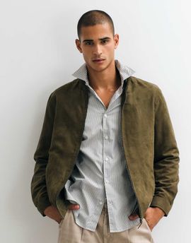 Mango Mango faux suede high neck jacket in khaki green