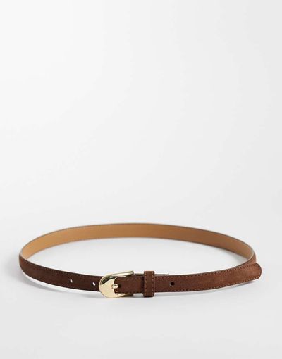 Mango Mango faux suede slim belt in brown