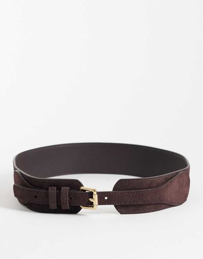 Mango Mango faux suede thick belt in brown