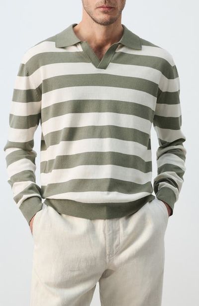 MANGO MANGO Fine Knit Long Sleeve Stripe Polo