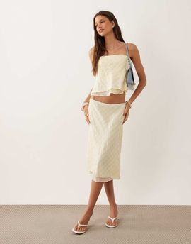 Mango Mango Finy knee length midi skirt in pastel yellow plaid print - part of a set