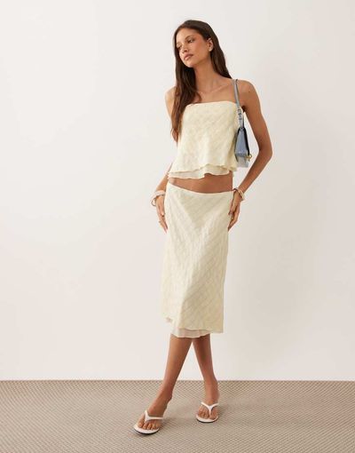 Mango Mango Finy knee length midi skirt in pastel yellow plaid print - part of a set