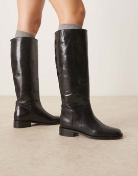 Mango Mango flat knee high boots in black
