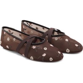 MANGO MANGO Floral Embroidered Cross Strap Ballerina Flat