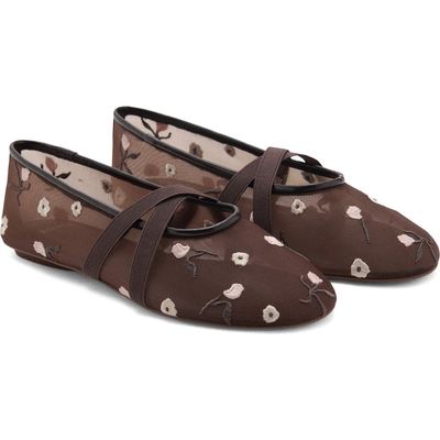 MANGO MANGO Floral Embroidered Cross Strap Ballerina Flat