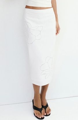 MANGO MANGO Floral Embroidered Midi Skirt