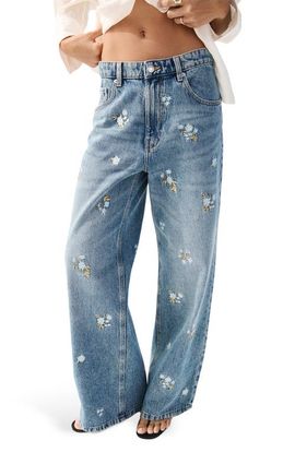 MANGO MANGO Floral Embroidered Straight Leg Jeans