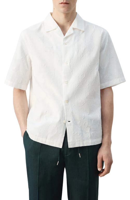 MANGO MANGO Floral Jacquard Cotton & Linen Camp Shirt