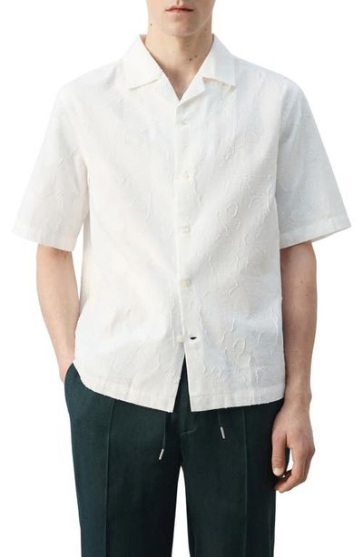 MANGO MANGO Floral Jacquard Cotton & Linen Camp Shirt