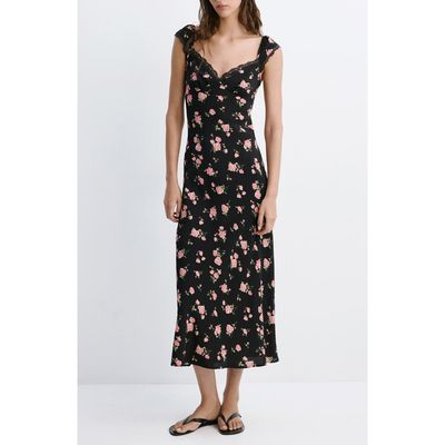 MANGO MANGO Floral Lace Trim Midi Dress