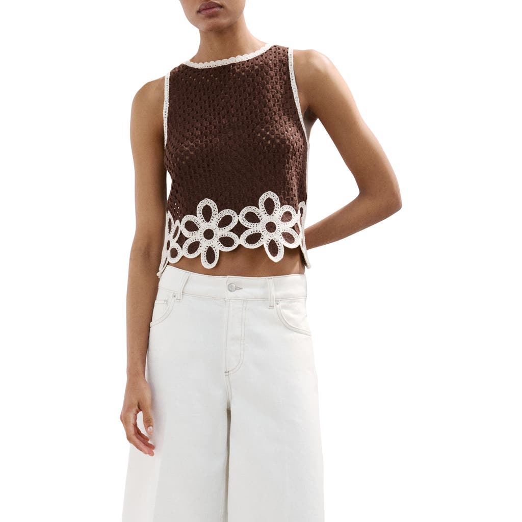 MANGO MANGO Floral Scalloped Hem Crochet Tank