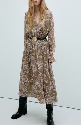 MANGO MANGO Floral Texture Long Sleeve Maxi Dress