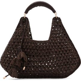 MANGO MANGO Flower Charm Knit Straw Tote