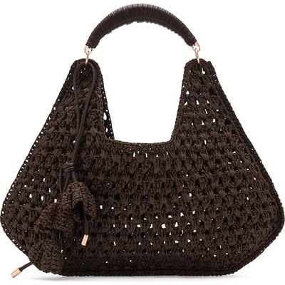 MANGO MANGO Flower Charm Knit Straw Tote
