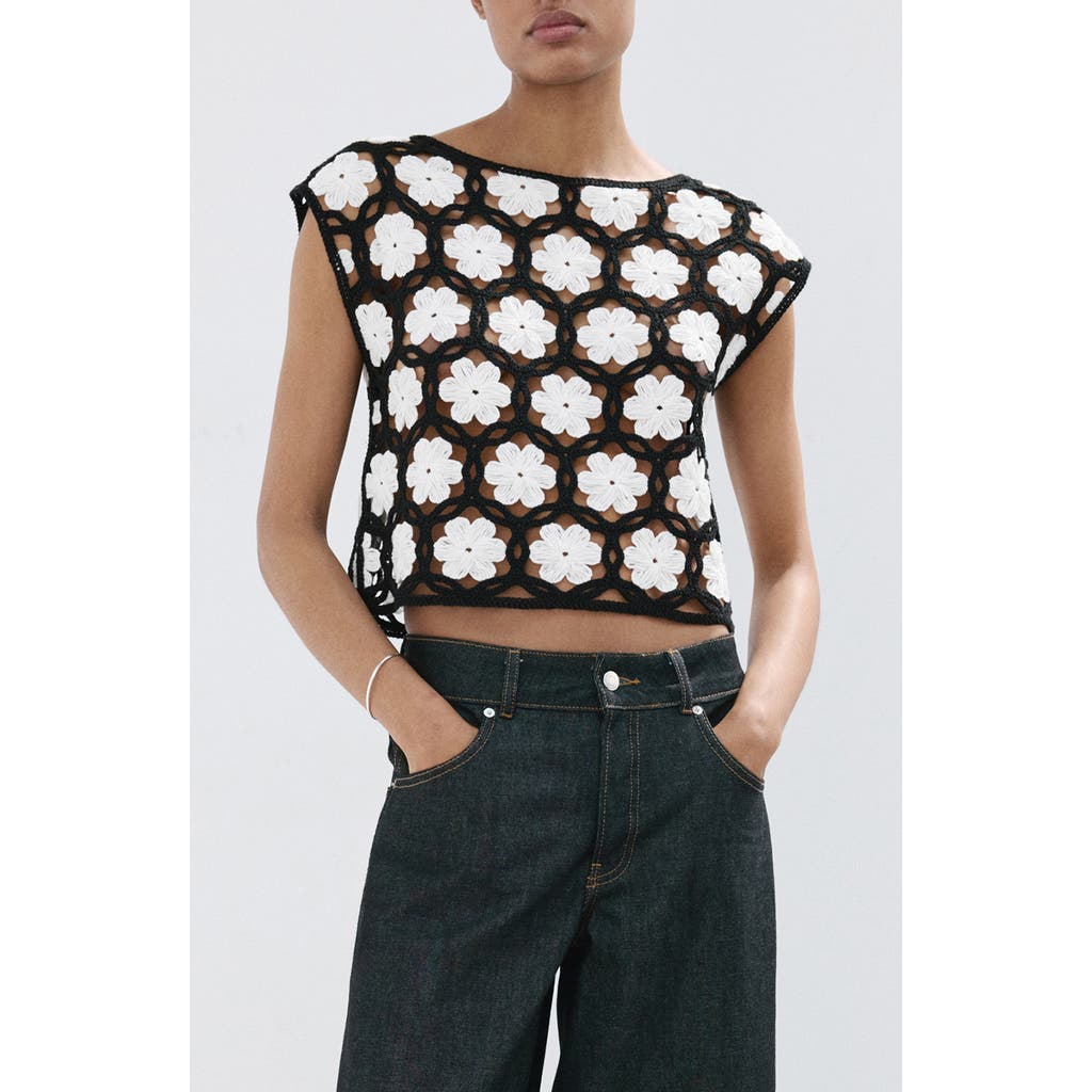 MANGO MANGO Flower Embellished Openwork Sweater
